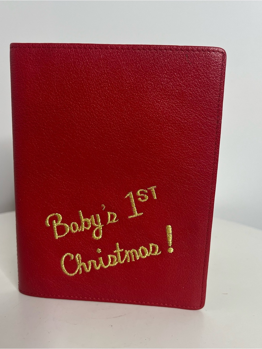 Vintage Carlos Falchi Red Leather Baby’s 1st Christmas Memory Book Album Cover